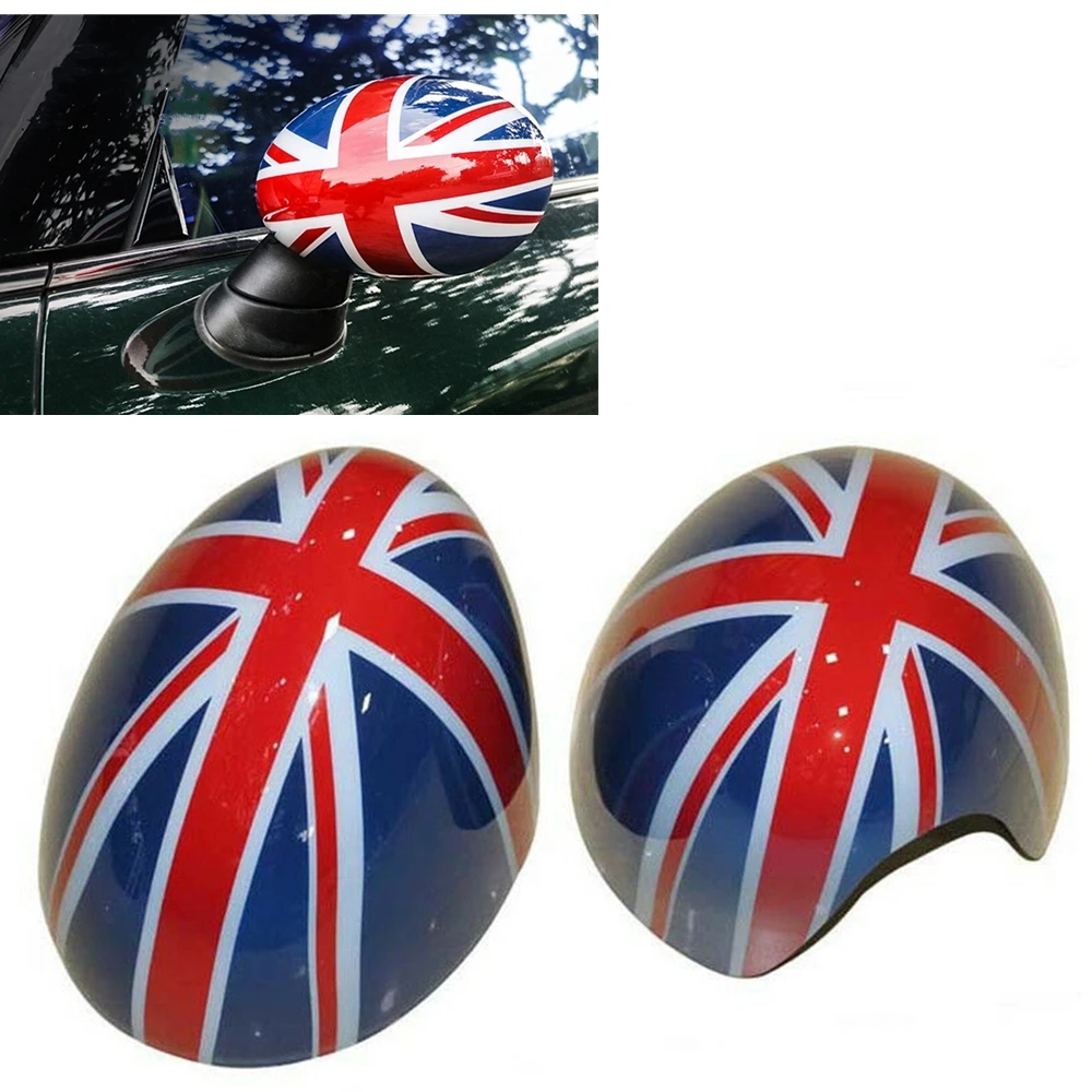 

For MINI Cooper F54 F55 F56 F57 F60 2014-2019 Rearview Mirror Cover Union Jack Style Gray Exterior Rear View Caps No Light Hole