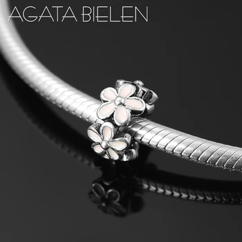 

Hot Romantic Silver 925 Pink Small Daisy fine Charm Beads Fit Original europeu Charm Bracelet DIY Jewelry Making for Women