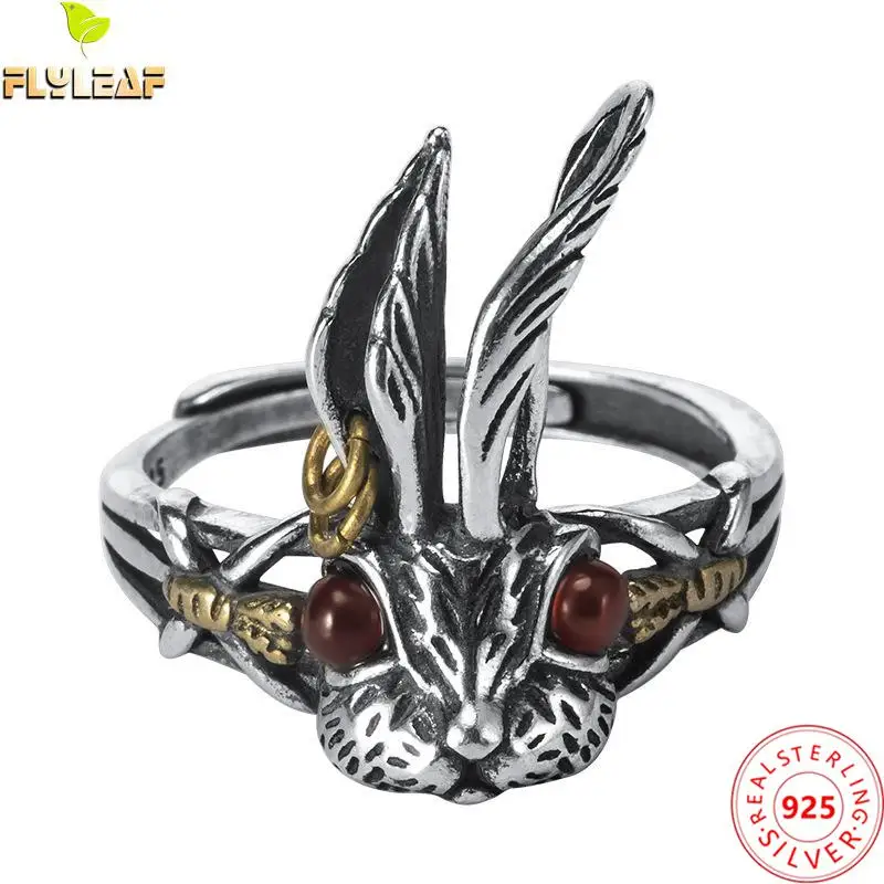 

Real 925 Sterling Silver Jewelry Garnet Rabbit Open Rings For Women Original Design Luxury Femme Popular Accessories 2022 New