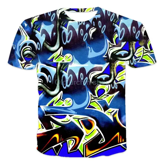 Colorful 3d graffiti printing men's T-shirt fashion tops 2021 summer casual breathable retro style cost-effective summer T-shirt wms058