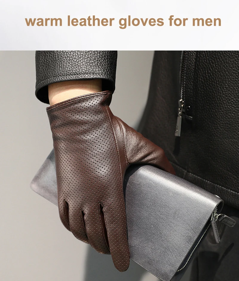 100% Geniune Sheepskin Leather Gloves Men's Driving Gloves Thin Breathable Touch Screen Male Mittens S2759 best men's leather gloves for winter