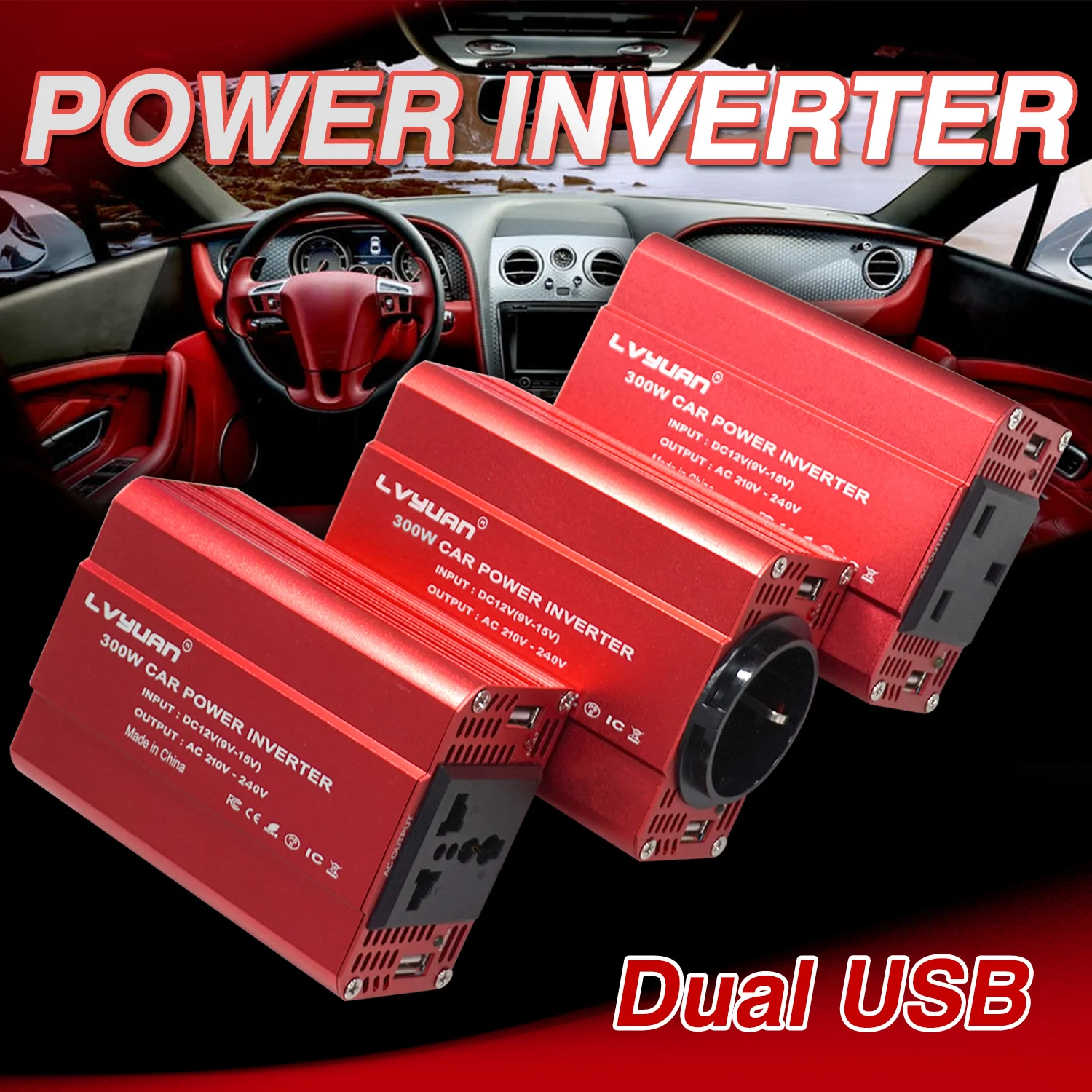 300W Inverter 12V to 220V 230V Car Cigarette Lighter Plug Voltage Converter  Dual USB EU/UK/AU/Universal Socket Auto Accessories - AliExpress