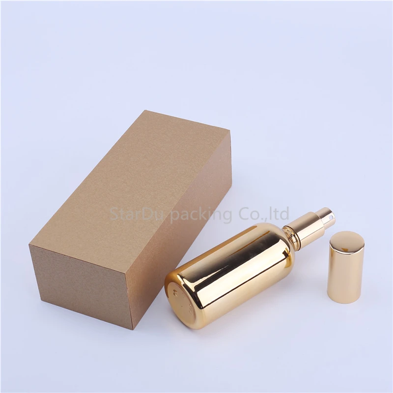 200pcs 100ml Empty UV Gold Electroplate Perfume Cream Spray Lotion Pump Refillable Glass Bottles With A Box | Красота и здоровье