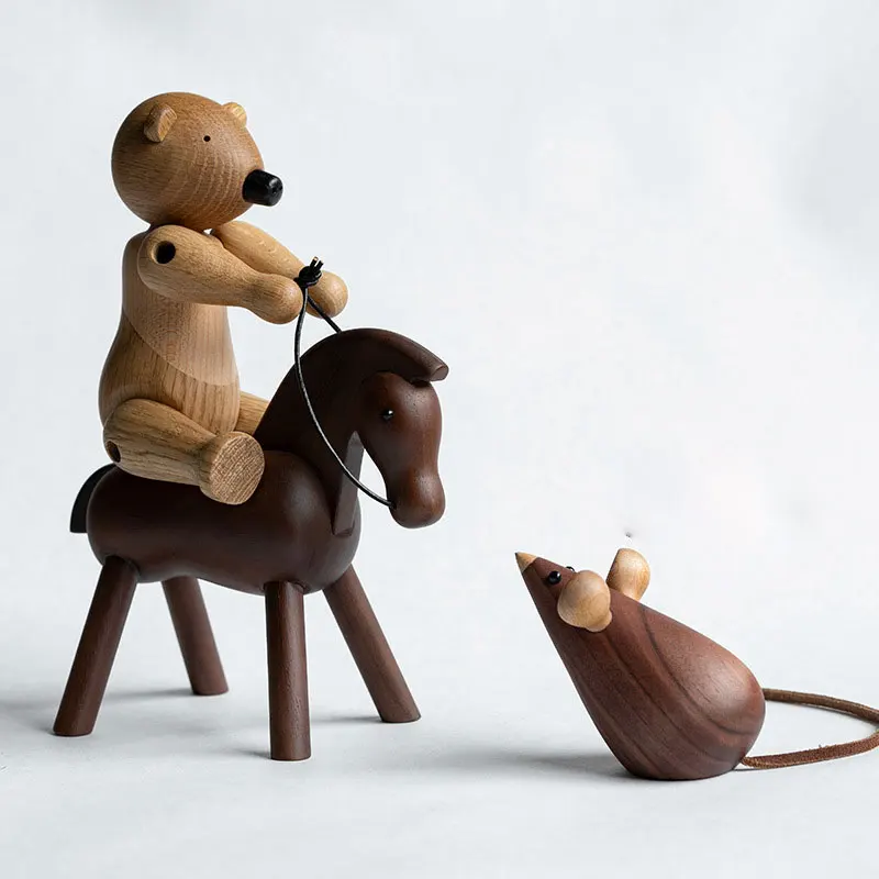 

Nordic Style Danmark Wooden Animal Figurines Wood Bear/Dog/Bird/house Figures Home Decor Ornaments Crafts Boy Toys Holiday Gift