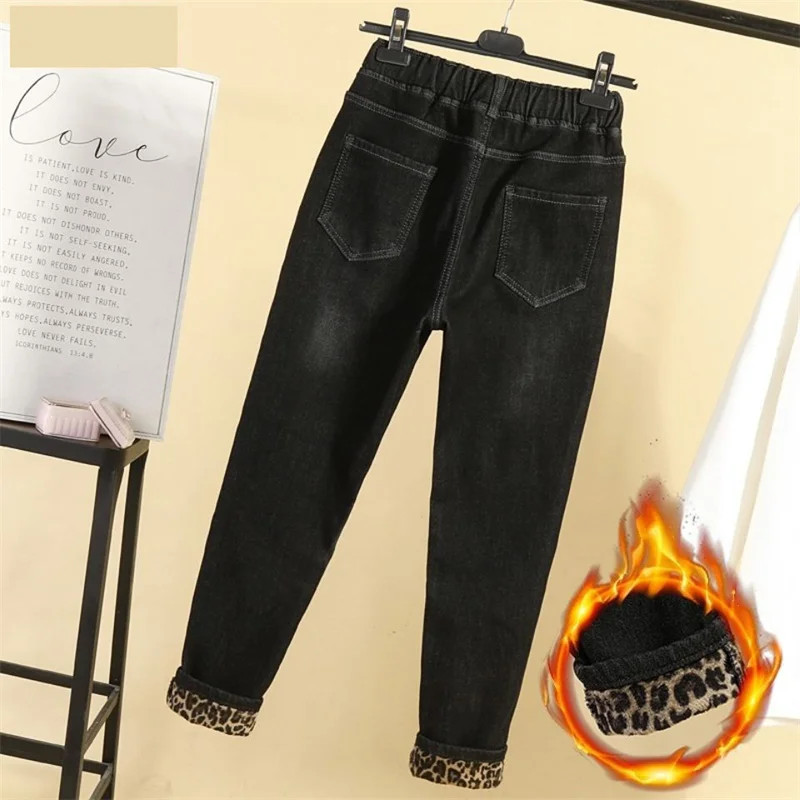 2022 New Jeans For winter Pant Size L-6XL Women's Fat Sister Velvet Jeans Women's Korean Elastic High Waist Denim Pant Warm