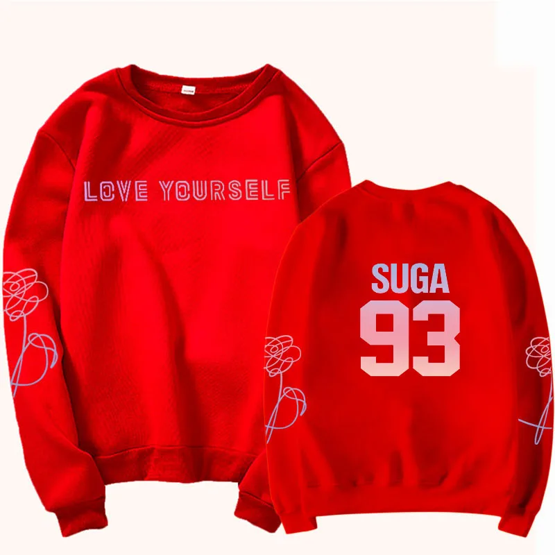 Jung Kook 97 suga унисекс k-поп свитшоты корейский монолитный хлопок толстовка одежда любовь себя bangtan мальчики Толстовка - Цвет: Sweatshirt red 93