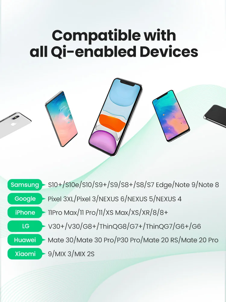 Ugreen Qi Wireless Charger Stand for iPhone 12 Pro X XS 8 XR Samsung S9 S10 S8 S10E Fast Wireless Charging Station Phone Charger