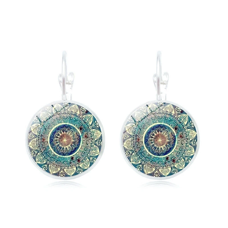 

Vintage Mandala Glass Dome Earrings Buddhism Chakra Glass Cabochon Earrings Jewelry India Yoga Mandala Gem Earring Stuck 2020NEW