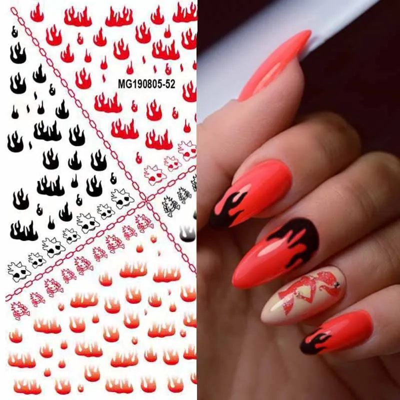 

1pc Water Nail Stickers Red Black Flame Cute Animal Moon Star Flower Designs Sliders For Nail Decals DIY Manicure