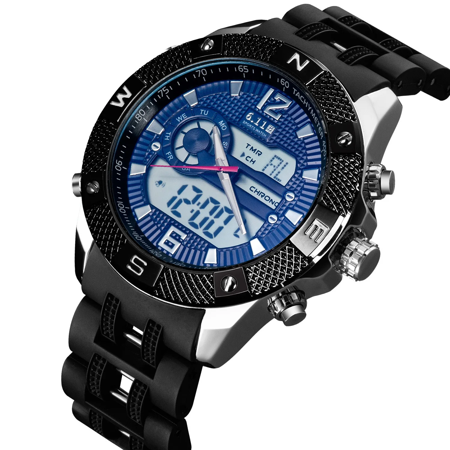 

611 Watch Plastic Particles with Multi-functional Night Light Double Inserts Waterproof Outdoor Leather Belt Men's Watch