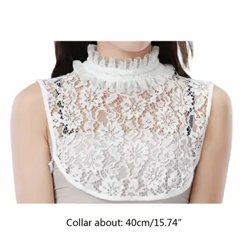 

Korean Womens Double Layer Ruffles Stand Fake Collar Hollow Out Lace Half-Shirt