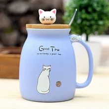 Top-New sesame cat heat-resistant cup color cartoon with lid cup kitten milk coffee ceramic mug children cup office gifts