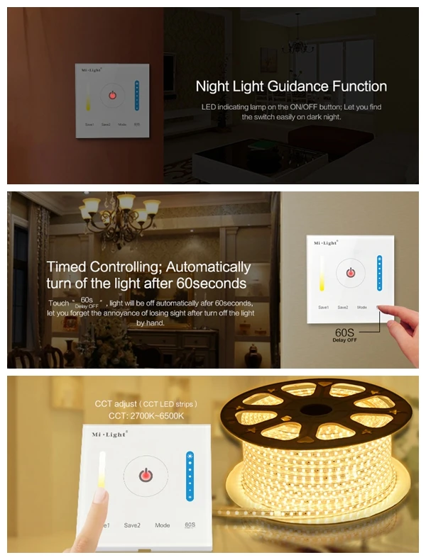 P2 Mi Light Touch Switch Panel LED Dimmer Controller for Strip Lighting