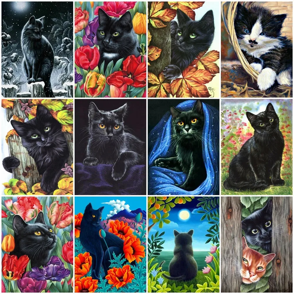DIY Crafts Black Cat Paintings Full Square Resins Diamond Painting Home Painting