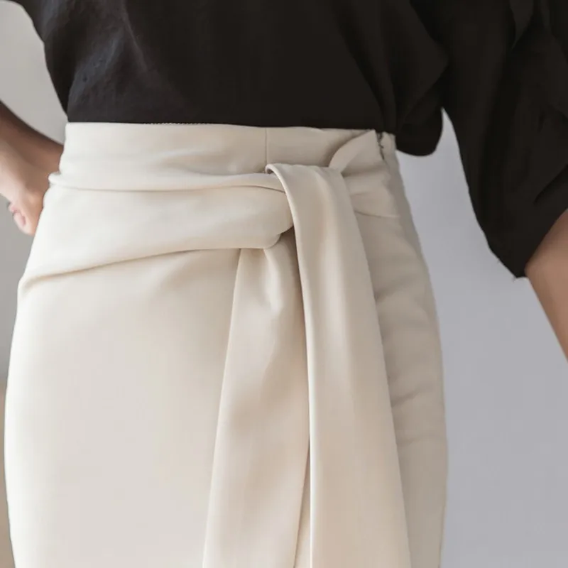 Офисная Женская юбка, женская элегантная темпераментная юбка с высокой талией и разрезом, модная трендовая Однотонная юбка