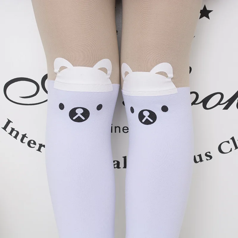 Baby Cute Pantyhose Kids Tights Knee Fake Velvet Stocking White Cartoon Cat Children's Princess Girl Tights Stockings Tights