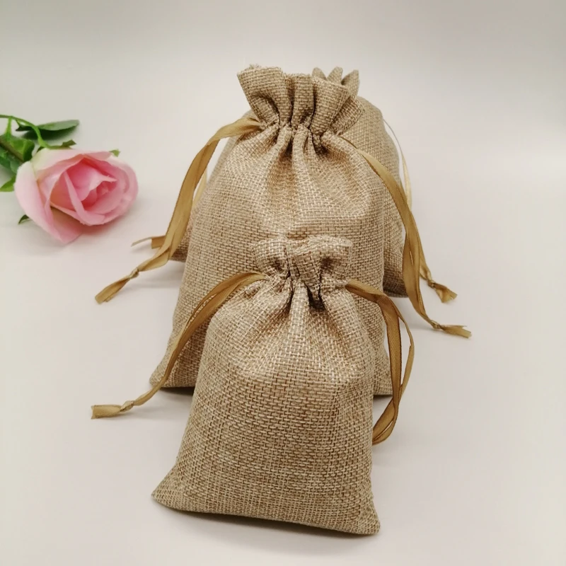 10pcs Linen Gift Bag Ribbon Jute Bag Sack Drawstring Jewelry Bags Pouch For Jewelry Packaging Display Wedding Christmas Gift Bag чашка с блюдцем myatashop christmas gift