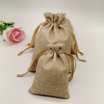 

10pcs Linen Gift Bag Ribbon Jute Bag Sack Drawstring Jewelry Bags Pouch for Jewelry Packaging Display Wedding Christmas Gift Bag