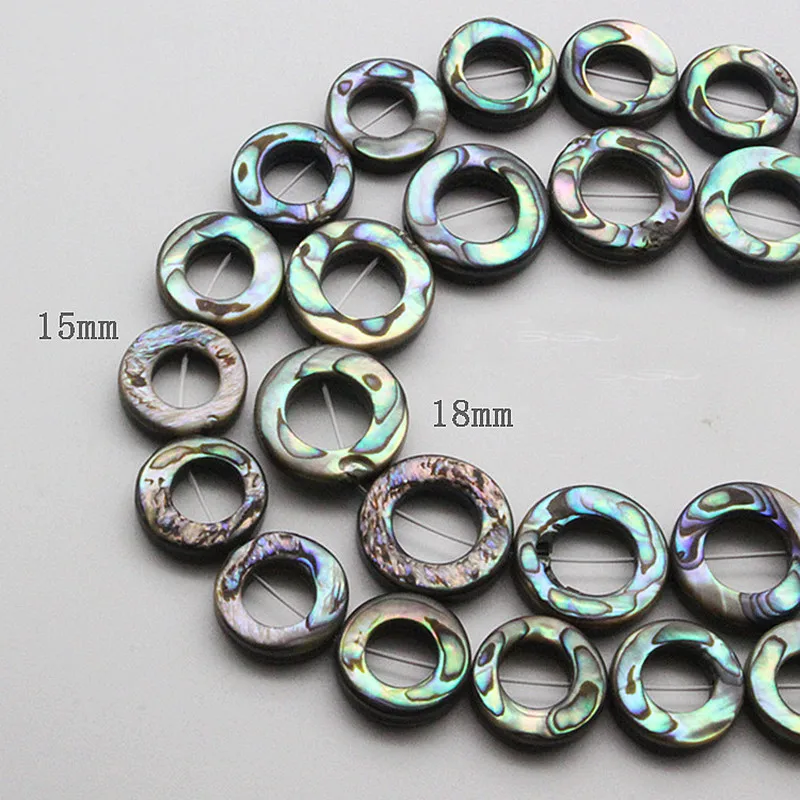 

Wholesale 10Pcs 15/18mm Natural Black Blue Abalone Sea Shell Beads Double Round Beads For Making DIY Fashion Jewelry Findings