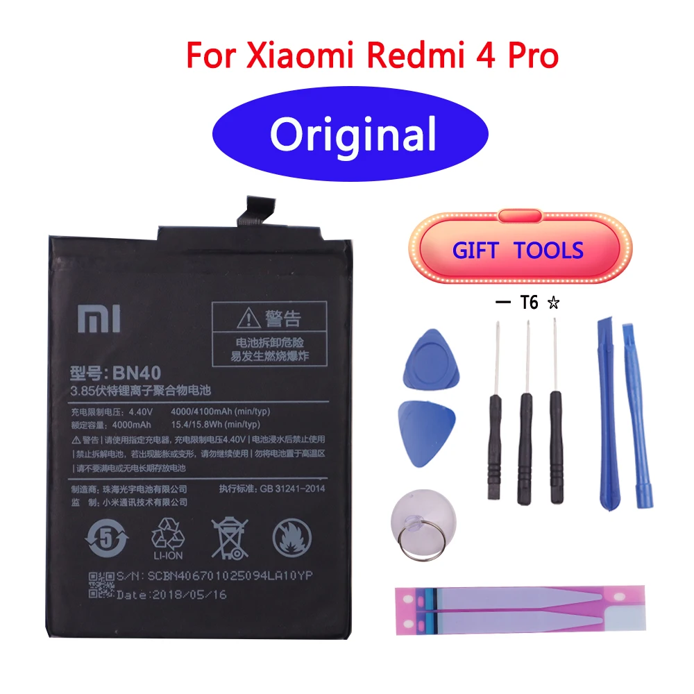 

Original Battery BN40 4100mAh for Xiaomi Redmi 4 Pro Prime 3G RAM 32G ROM Edition High Quality Battery