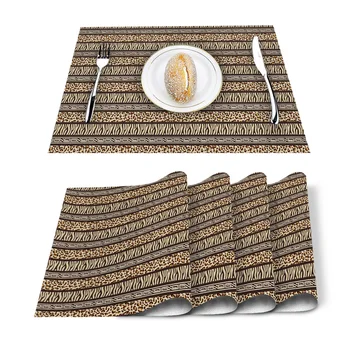 

Animal Skin Patchwork Leopard Color Placemat Washable Cotton Linen Table Cloth Pad Mat Rectangle Placemats Heat Resistant