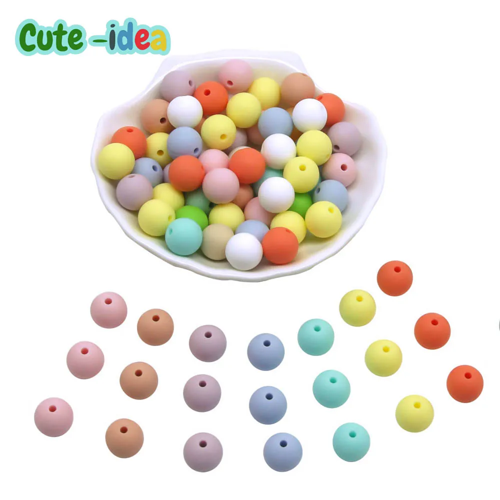 

Cute-idea 12mm baby toys 50pcs chewing Teething Pendant, food grade Silicone beads BPA Free Pacifier Clip DIY For Baby Products