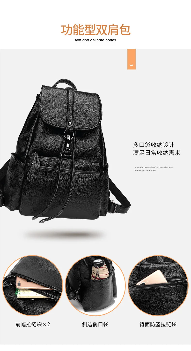 Kajie Genuine Leather Women Backpack Fashion Sheepskin Travel School Bags For Teenage Girls New Korean Bagpack