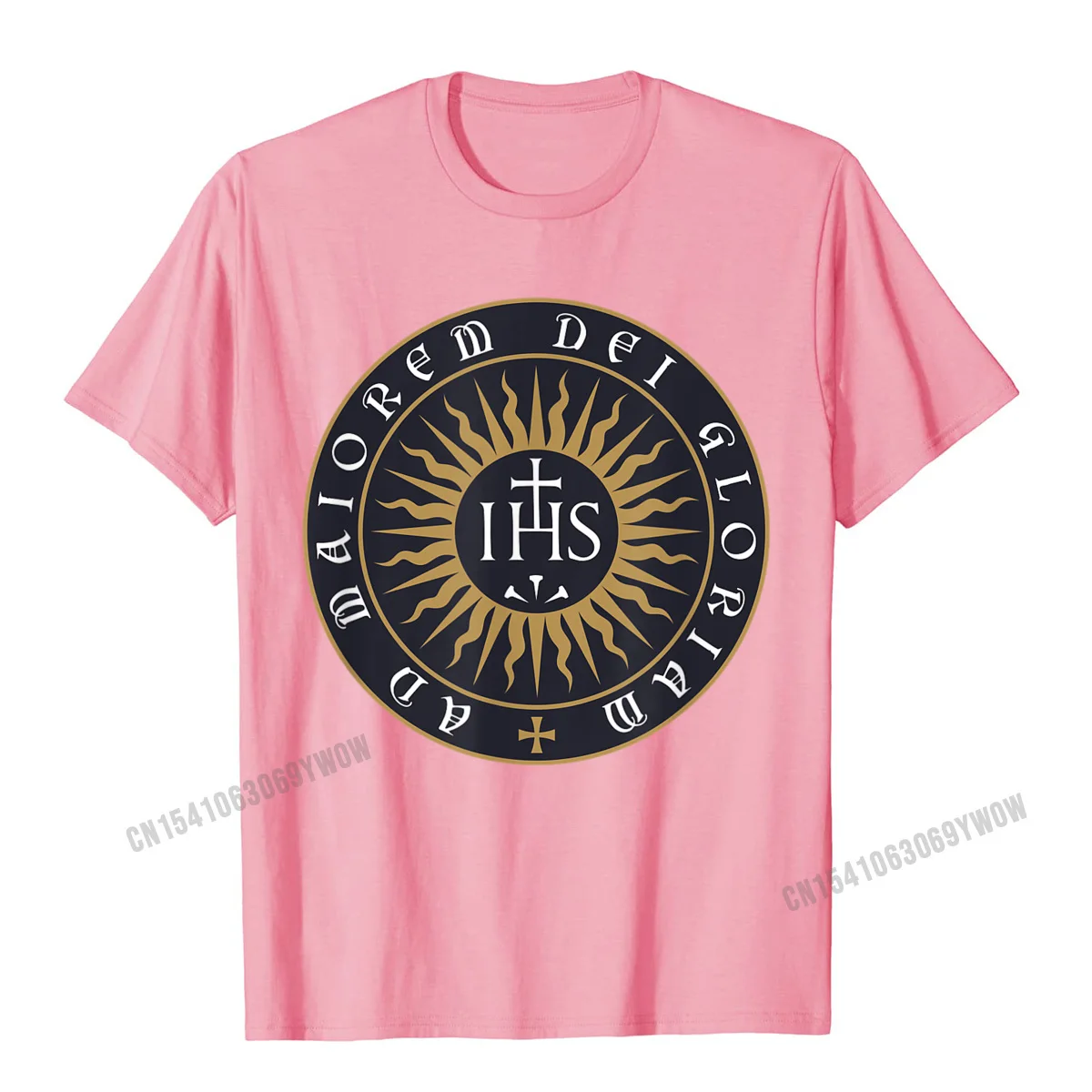 Casual Summer Tees Short Sleeve for Men 100% Cotton NEW YEAR DAY O-Neck T-Shirt Custom Tshirts Wholesale Wholesale Ignatius of Loyola Society of Jesus Catholic T-Shirt__602 pink