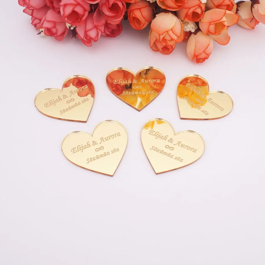 30pieces Custom Name 2mm Small Heart Tags for Guest Gifts Acrylic Mirrors Invitation Cards Wedding Party Favors | Дом и сад