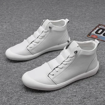 

Chaussure Homme Sports Size 6-10 Mens White Fashion Sneakers Man Footwear Soft Driving Shoes High Top Elastic Band Slip On Shoe