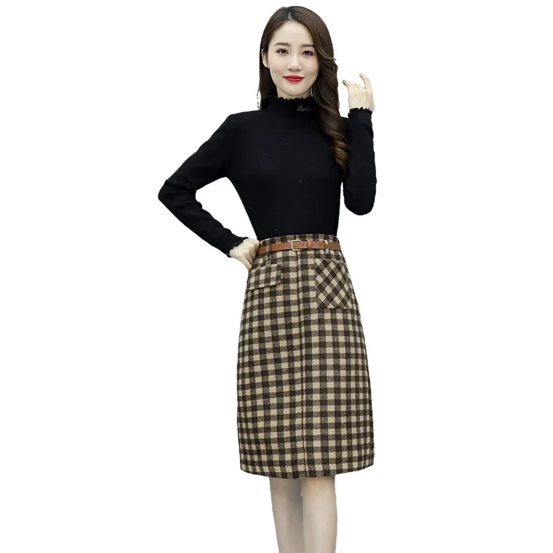 

Woolen Dress Autumn And Winter 2019 New Style Graceful Debutante Elegant Two-Piece Set Mid-length Fashion Dress Outfit