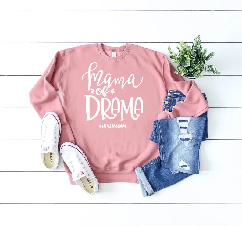 

ZBBRDD Mama of Drama Letter Cotton Mother Sweatshirt Fashion Mom Gift Pullover Graphic Long sleeve Tops Shirts Casual Drop Ship