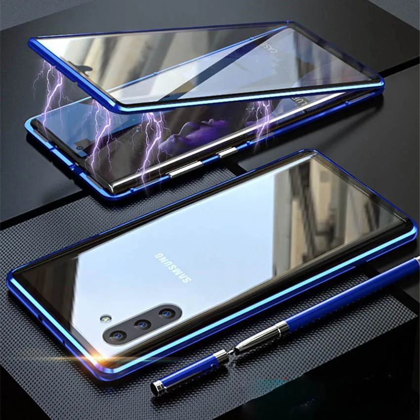 R-just Magnetic Metal Bumper Case for Samsung note 10 plus Tempered Glass Front Back Cover for Samsung note 10note 10 plus case (15)