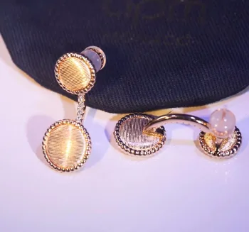 

Gold color silver 2 round disc earrings Monaco jewelry for women bijoux new arrival 2018 zircon double round for female