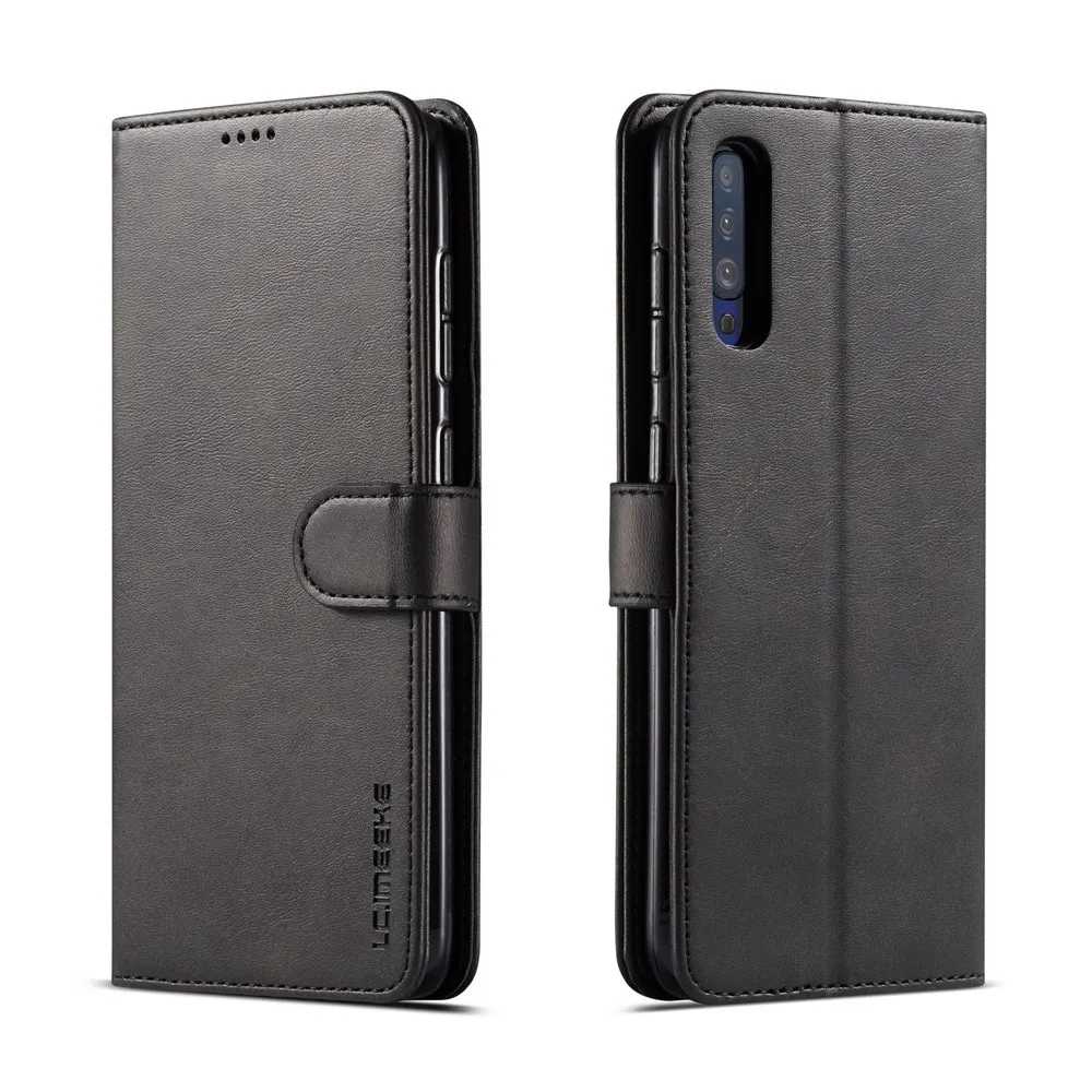 Черный Простой Роскошный кожаный флип-кейс для samsung Galaxy A50 A70 Мягкий силиконовый чехол-бумажник для карт чехол для samsung A70 A7 2019Coque - Цвет: Черный