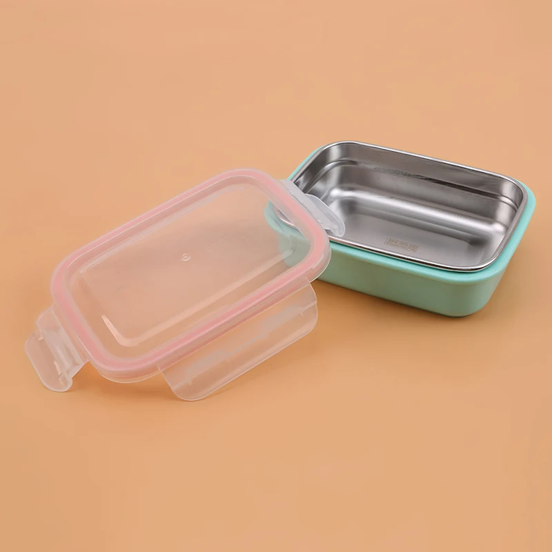 Сплошной цвет Ланч-бокс для детей из нержавеющей стали Bento box герметичный детский Bento Ланч-бокс контейнер для еды, судок - Цвет: green