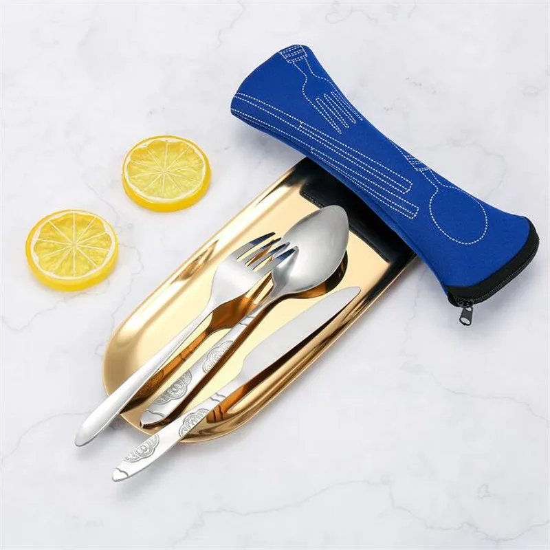 Picnic Cutlery Set Washable with Zipper Travel Portable Pouch for Dinner