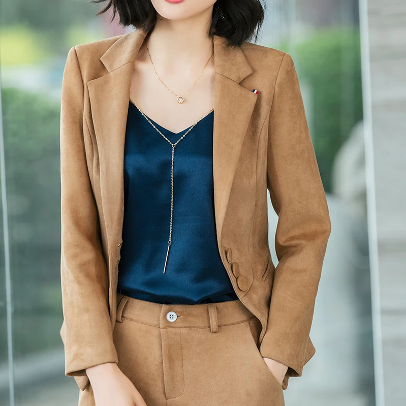 Mode herfst enwinter Professional vrouwen повседневная одежда herten huid tweedelige slanke kleine pak voeten broek dames pak wilde