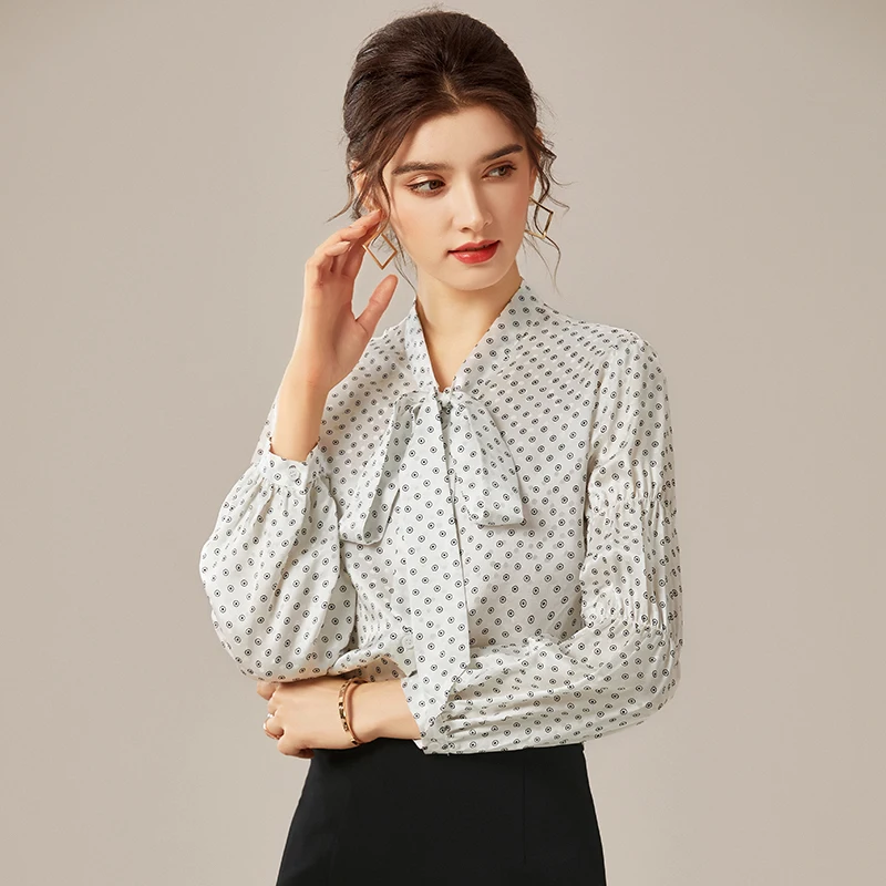 Spring Autumn Office Lady Real Silk Blouse Elegant
