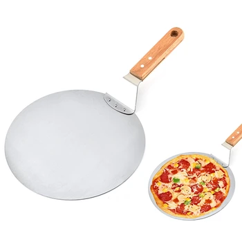 

12''/10'' Round Pizza Shovels Pizza Paddle Wooden Handle Stainless Steel Bread Cake Pizza Shovel Lifter Transfer Baking Tools