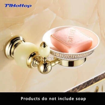 

Tlhottop Jade Stone Solid Brass Polished Golden Finish Soap Dish Soap Box Bathroom Accessories Soap Holder Wall Mounted YJ-8154