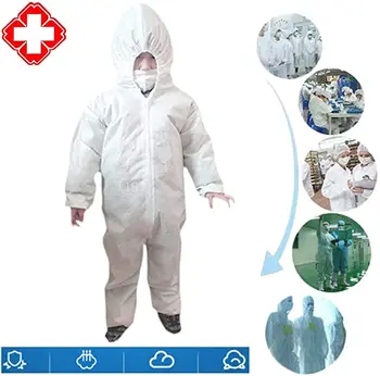 

Kids Hazmat Suit Medical PPE Suit Disposable Protective White Romper Loose Breathable Anti-Static Elastic Hat Safety Coverall