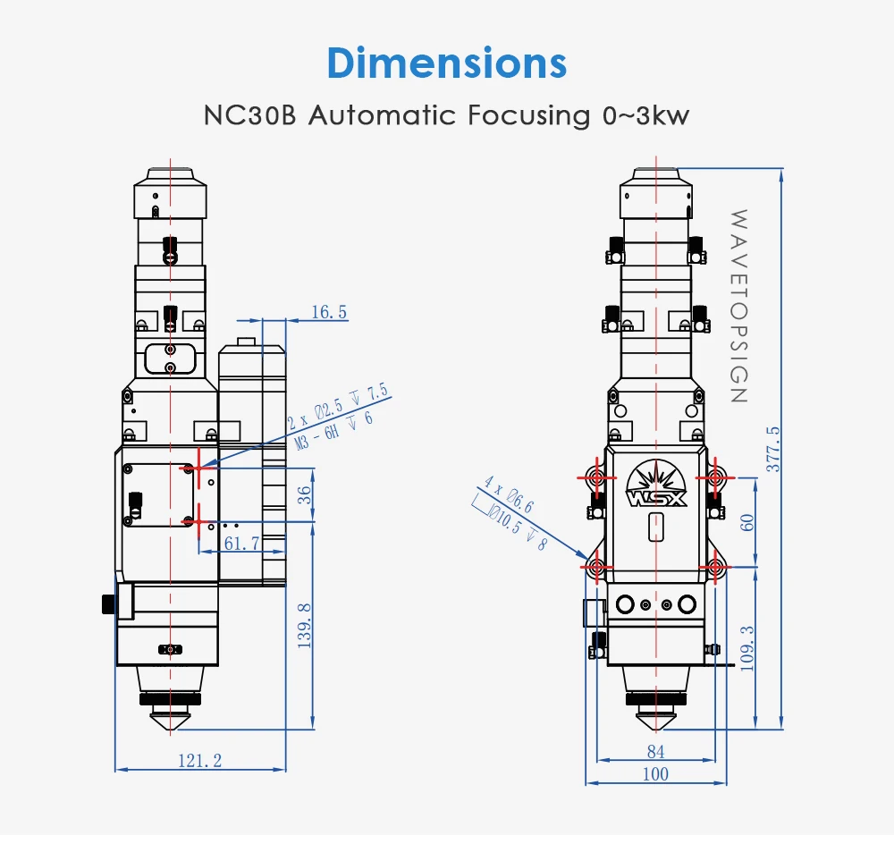 WaveTopSign WSX NC30B 0-3kw волоконная Лазерная режущая головка автоматическая фокусировка высокой мощности QBH 3000 Вт для резки металла