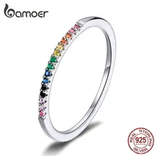 Bamoer קשת צבע CZ אצבע טבעות לנשים Stackable ליצן משחק חתונה הצהרת סטרלינג כסף 925 תכשיטי SCR583(China)