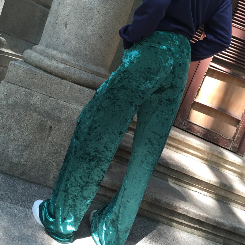 SuperAen Autumn and Winter Europe Long Pants Women Wild Casual Velvet High Waist Wide Leg Pants Female