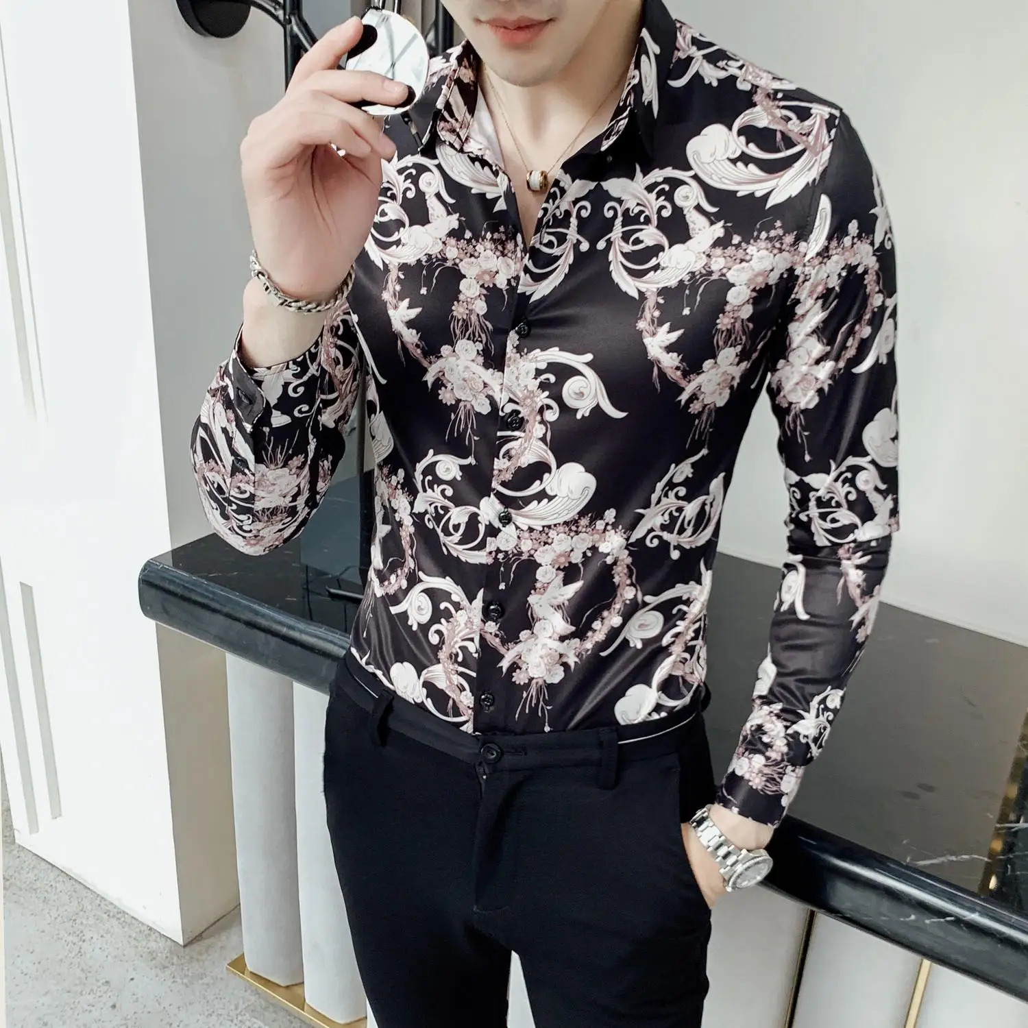 GZDEERAX мужские рубашки с индивидуальным принтом, мужские рубашки с длинным рукавом, повседневная мужская рубашка Camisa Social Masculina, приталенная Мужская рубашка 4XL - Цвет: BLACK