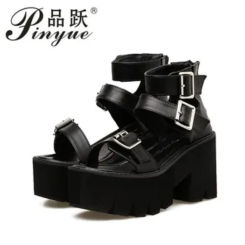 

Fashion Women Sandals High Thick Heel Open Toe Buckle Strap Platform Shoes Female Black Simple Design Unique Shoes