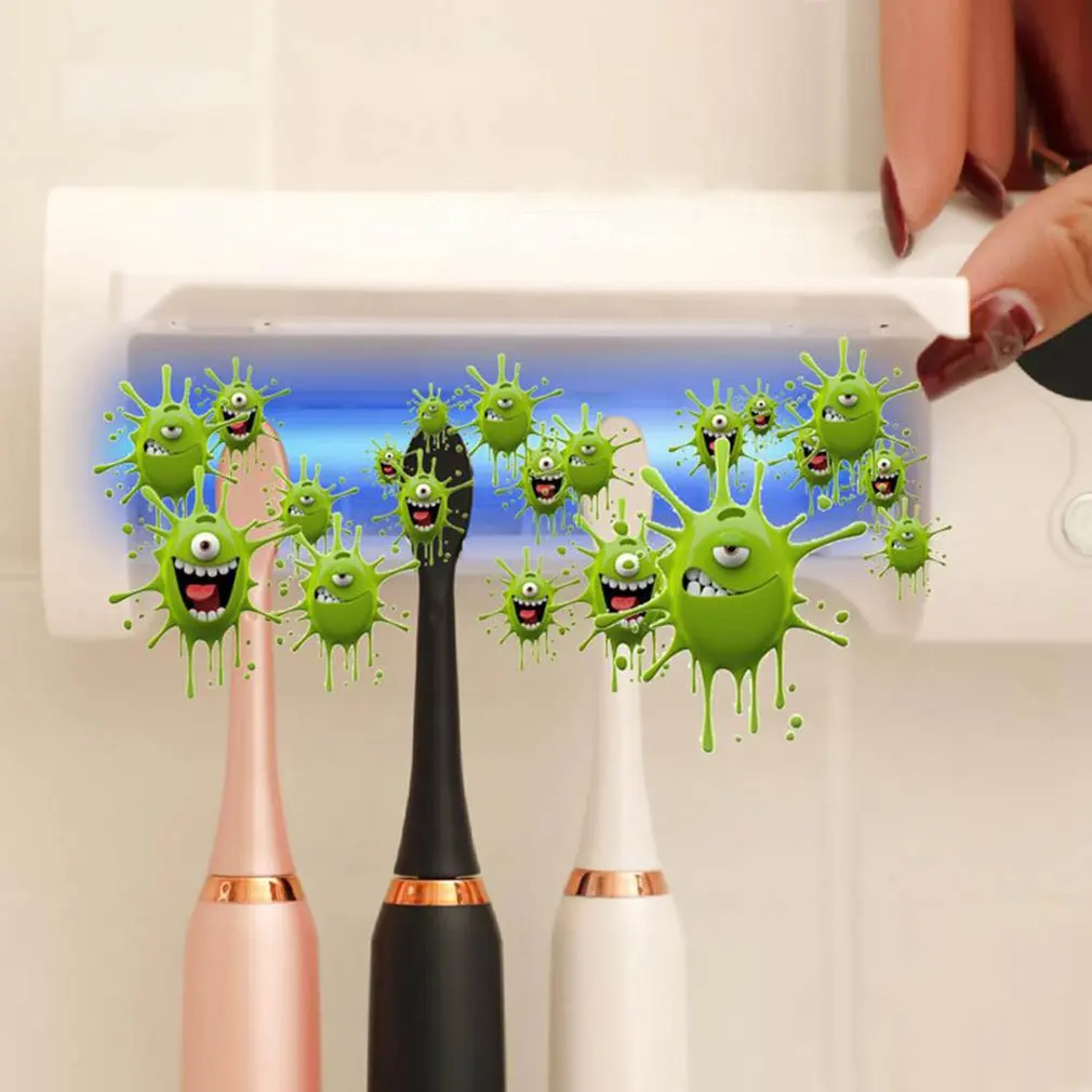 

Electric toothbrush ultraviolet sterilization lamp rack 4 separate Toothbrush holder 360 degree Sterilization Two Charging Way