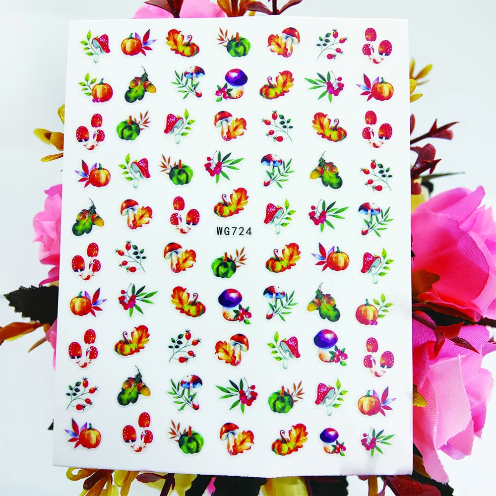 

3D Nail Sticker Watercolor Mushroom Pumpkin Sliders Stickers for Nails Art Decoraciones Foil Design Manicure Accessories