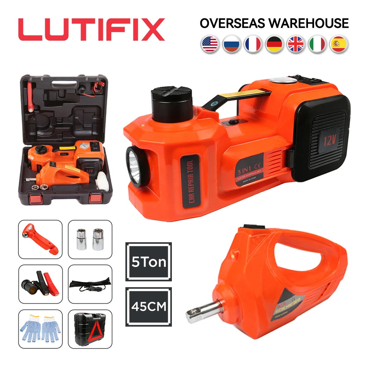 Lutifix Car Jack 3in1 Electric Hydraulic Jacks 5t Car Floor Jack 12v